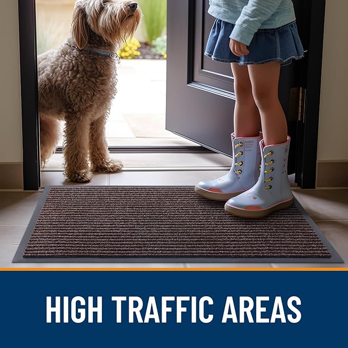 OLANLY Front Door Mat Indoor Outdoor Entrance, Waterproof Heavy Duty Doormat, Fade Resistant, Low Profile, Easy Clean Patio Porch Welcome Floor Mats for Entry, 59x30, Tan