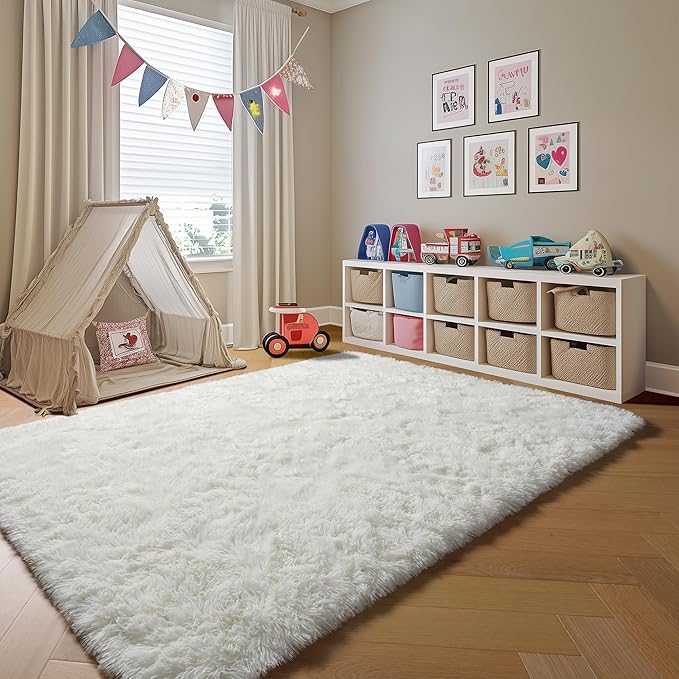 ONASAR Cream White Area Rugs for Bedroom Living Room, Fluffy 4x6 Indoor Bedside Floor Throw Rug, Soft Plush Shaggy Carpet for Nursery Kids Girls Boys Teen Dorm Home Office Decor Aesthetic