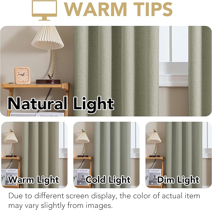 H.VERSAILTEX Linen Curtains 100% Blackout Curtains for Bedroom 108 inch Long Full Light Blocking Nature Linen Blended Window Curtains for Living Room Nickel Grommet (2 Panels, Heathered Tea)