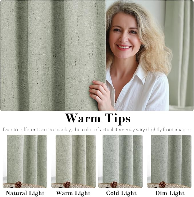 H.VERSAILTEX Linen Blackout Curtains 108 Inches Long 100% Absolutely Blackout Thermal Insulated Textured Linen Look Curtain Draperies Anti-Rust Grommet, Energy Saving with White Liner, 2 Panels, Sage