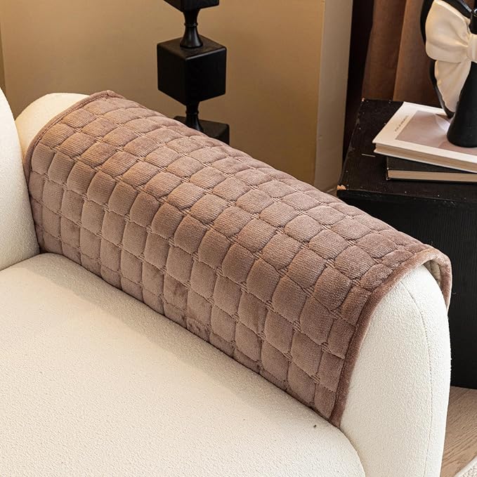Velvet Couch Cover, Plush Sectional Sofa Cover Washable, Anti Slip Sofa Slipcover for Armrest & Backrest, Furniture Protector Covers for Pets & Kids(1PC, Dark Brown, 27.6"×27.6")