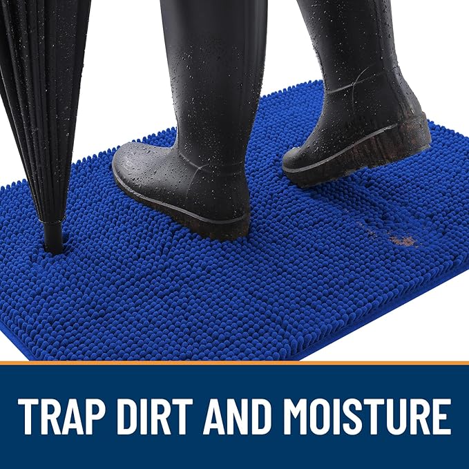 OLANLY Dog Door Mat for Muddy Paws 54x24, Absorbs Moisture and Dirt, Absorbent Non-Slip Washable Doormat, Quick Dry Chenille Mud Mat for Dogs, Entry Indoor Entryway Carpet for Inside Floor, Royal Blue