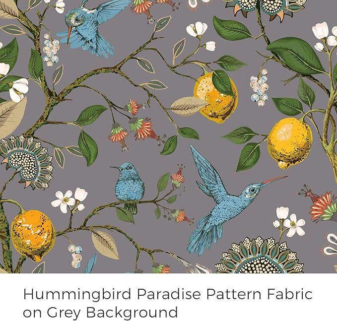 Topfinel Gray Patterned Curtains 96 Inch Long for Living Room, Bedroom Blackout Elegant Vintage Botanical Floral Hummingbird Drapes Grommet Window Treatments for Sliding Door 2 Panel 96 Inch Length