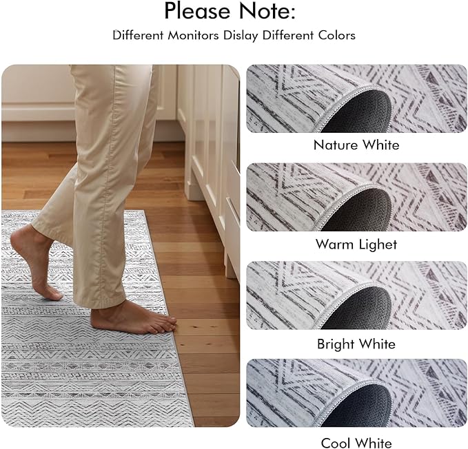 3x6 Washable Hallway Runner Rug - Moroccan Non-Slip Long Runners for Entryway Soft Modern Geometric Low-Pile Rugs for Kitchen Waterproof Neutral Carpet for Bedroom Bathroom Laundry 3x6 Grey