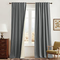 RYB HOME Grey Linen Blackout Curtains for Sliding Glass Door, 100% Blackout Linen Textured Thermal Privacy Modern Drape Panels for Dining Room Large Window, 52" W x 90" L, 2 Panels Set