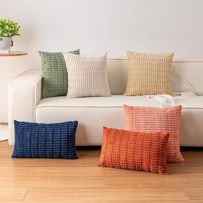 Pack of 2 Corduroy Decorative Throw Pillow Covers 18x18 InchSoft Boho Striped Pillow Covers Modern Farmhouse Home Decor for Sofa Living Room Couch Bed（Black）