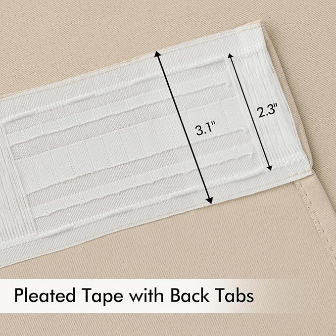 MIULEE Cream Beige Back Tab Light Blocking Curtains 98 Inch Length 2 Panels Set for Living Room Bedroom Privacy, Rod Pocket/Pinch Pleat Thermal Insulated Room Darkening Pleated Blackout Drapes