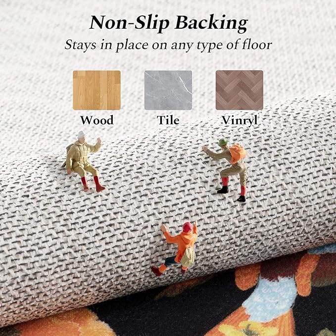 Rugflix 2x6 Runner Rug for Hallway, Washable Kitchen Runner Non Slip, Soft Low Pile Entryway Carpet, Vintage Floral Stain Resistant Long Laundry Room Rugs for Bedroom, Stairs