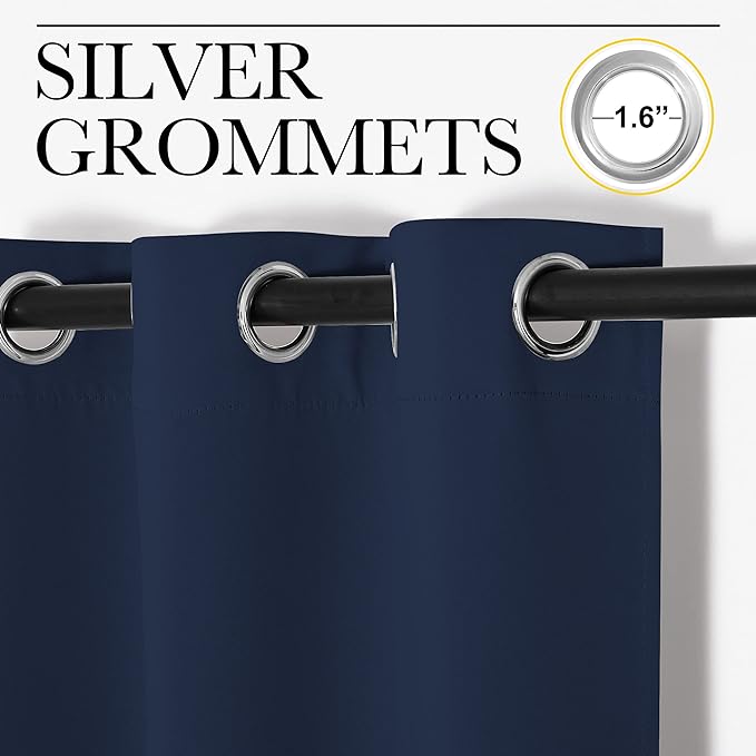 NICETOWN Blackout Curtain Panels for Bedroom, Navy, 2 Panels, W55 x L57-inch, Grey, Thermal Insulated Grommet Top Blackout Draperies and Drapes for Basement