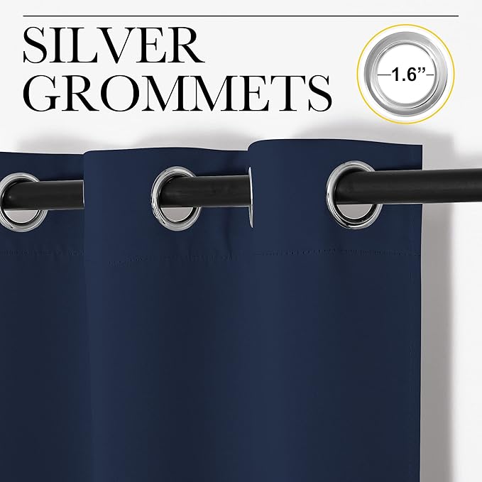 NICETOWN Blackout Curtains Panels for Living Room, 2 Panels, 66 x 70 Inch, Navy, 3 Pass Microfiber Noise Reducing Thermal Insulated Solid Ring Top Blackout Window Drapes