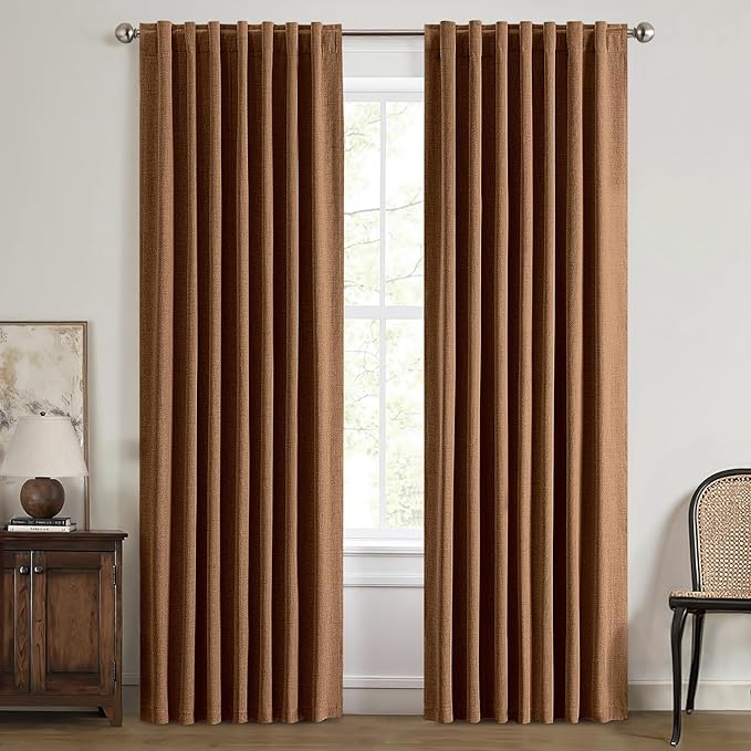 MIULEE 100% Blackout Linen Curtains for Bedroom, Brown Solid Luxury Decor Thermal Insulation Room Darkening Drapes for Living Room Nursery Back Tab Rod Pocket 42 x 72 Inches, 2 Panels