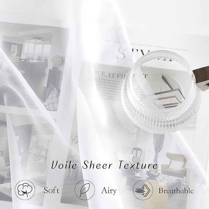 NICETOWN Kitchen Curtains 36 inches Long, Grommet Voile Sheer with Light Filtering Window Treatments Elegant Lightweight Drapes for Nursery/Bathroom, W30 x L36, 2 Panels
