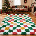 Christmas Area Rug 6x9 for Bedroom Living Room,Checkered Shag Rug Fuzzy Shaggy Bedside Carpet,Indoor Plush Floor Rugs for Kids Boys Girls Room Holiday Home Decor