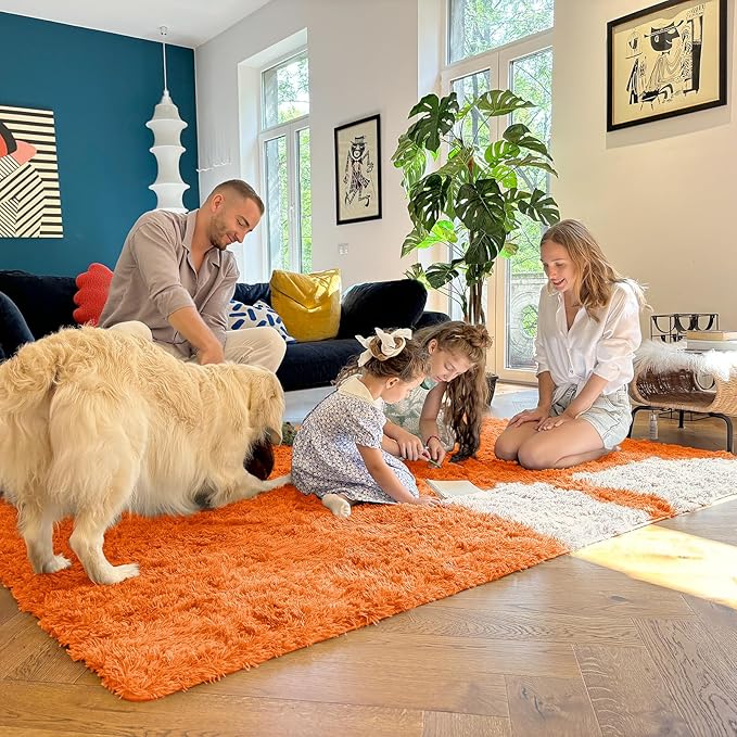 OLANLY 2x8 Machine Washable Runner Rugs for Hallway, Soft Fluffy Shaggy Bedside Rugs for Bedroom, Living Room, Indoor Floor Carpet for Kids Girls and Boys, Nursery Rooms, Home Decor Aesthetic, Orange