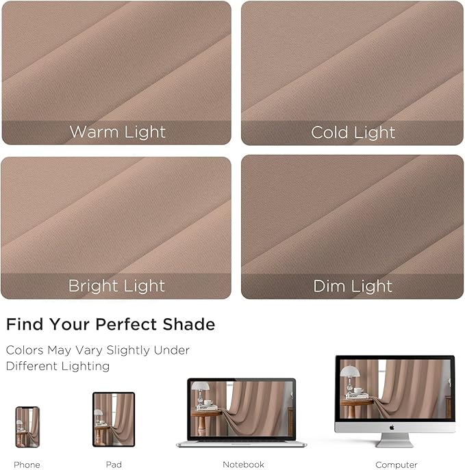 CUCRAF Khaki Blackout Curtains 63 inch Length 2 Panels Set, Rod Pocket Room Darkening Drapes for Bedroom Living Room, Insulated Thermal Light Blocking Window Curtain (W52 x L63 Inch)