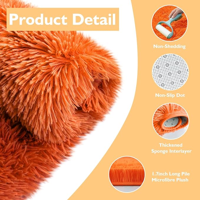 Shag Area Rug for Bedroom 5x8,Orange Fluffy Area Rugs for Living Room,Soft Fuzzy Rug Non-Shedding Indoor Plush Carpet for Kids Bedroom Nursery Dorm Home Decor