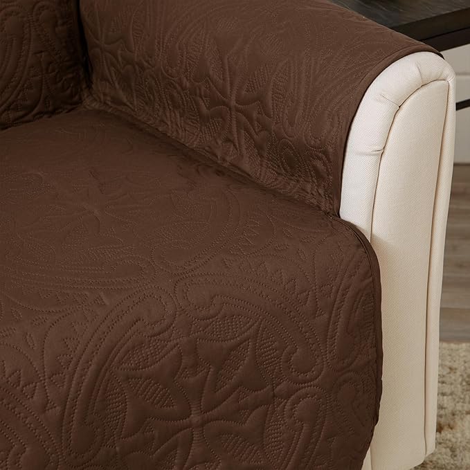 Great Bay Home Reversible Chair Cover - Washable Slipcover Furniture Protector with Elastic Straps - Perfect for Kids & Pets - Quilted & Stitched Detail (Chocolate/Taupe)