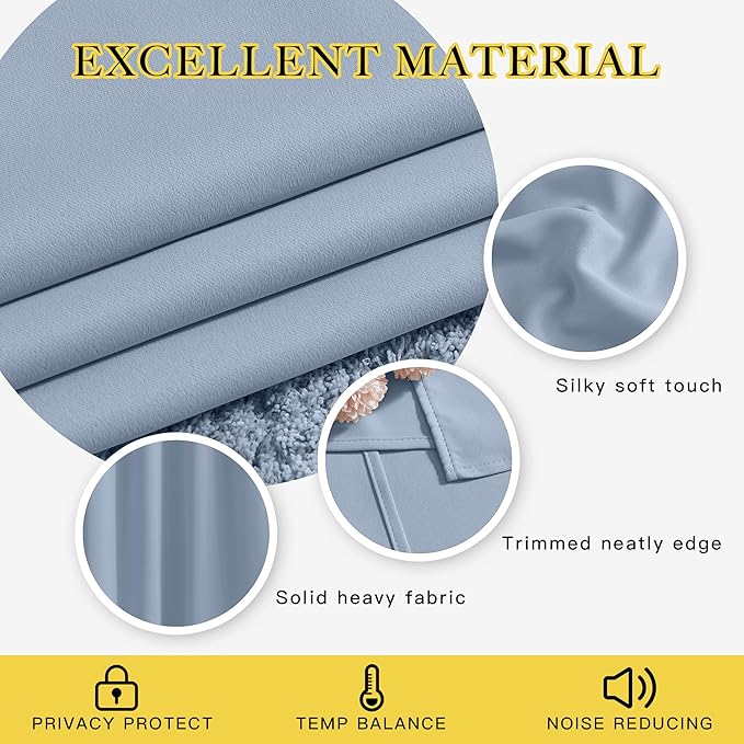 NICETOWN Blackout Vintage Blue Curtains for Bedroom, Energy Saving Thermal Insulated Sound Dampening Window Curtains Grommet Room Darkening for Living Room, 2 Panels, W52 x L90