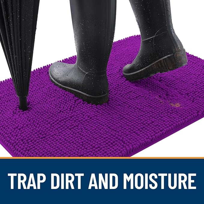 OLANLY Dog Door Mat for Muddy Paws 70x32, Absorbs Moisture and Dirt, Absorbent Non-Slip Washable Doormat, Quick Dry Chenille Mud Mat for Dogs, Entry Indoor Entryway Carpet for Inside Floor, Purple