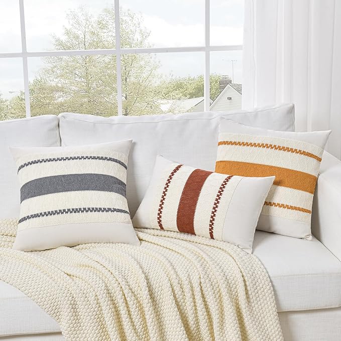 Fancy Homi Set of 1 Rust Boho Long Lumbar Decorative Throw Pillow Cover 12x24 Inch for Couch Bed Sofa, Aesthetic Modern Organic Fall Room Decor, Soft Cotton Cute Terracotta Farmhouse Cushion Case