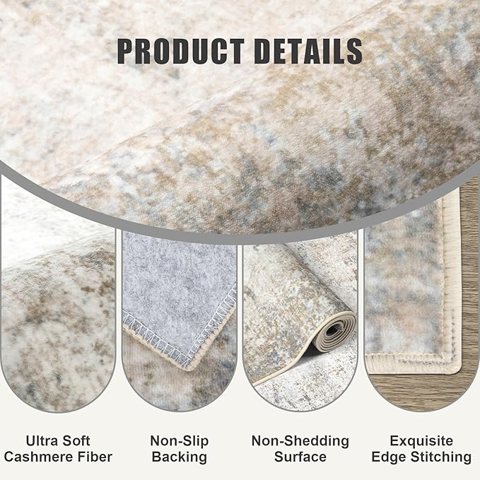 10x14 Area Rug Living Room Rug: Washable Modern Abstract Soft Thin Rug Indoor Floor No Slip Stain Resistant Carpet for Bedroom Dining Room Farmhouse Nursery Home Office - Brown Grey