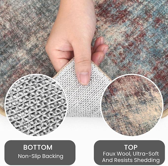 IOHOUZE Abstract Runner Rug 2x10 Ft Washable Runners for Hallways, Non Slip Kitchen Runner Printed Faux Wool Entryway Runner Indoor, Modern Abstract Floor Carpet for Hall Kitchen, Red/Multi