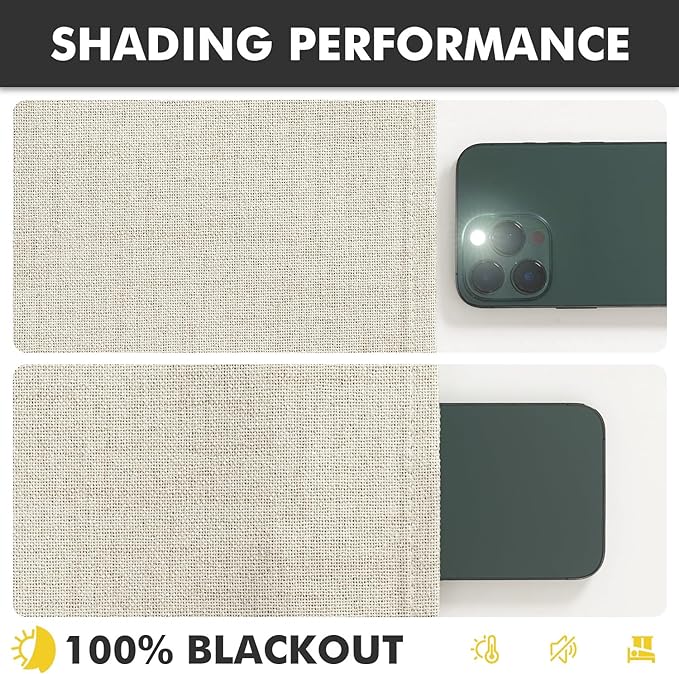MIULEE 100% Blackout Linen Curtains for Bedroom, Linen Beige Solid Luxury Decor Thermal Insulation Room Darkening Drapes for Living Room Nursery Back Tab Rod Pocket 42 x 90 Inches, 2 Panels