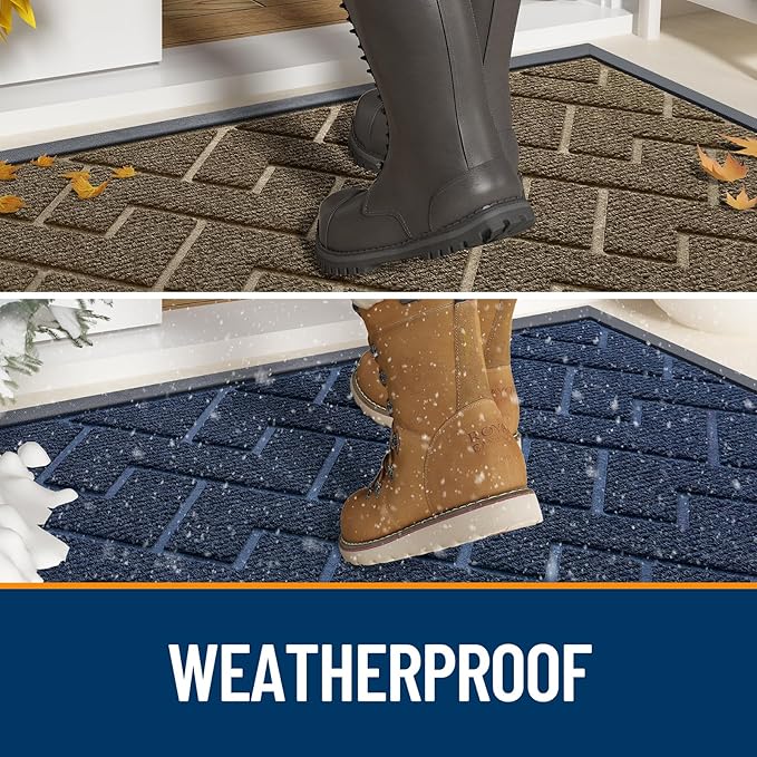 OLANLY Front Door Mat Indoor Outdoor Entrance, Waterproof All-Season, All-Weather Doormat, Sturdy Natural Rubber, Low Profile, Easy Clean Patio Porch Entryway Mat, Herringbone Brick (Black, 47x23)