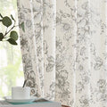 jinchan Linen Blend Curtain Floral Curtains for Living Room 96 Inch Length Grey Printed Curtain Rod Pocket Back Tab Farmhouse Peony Flower Patterned Drapes Bedroom Window Curtains Set 2 Panels