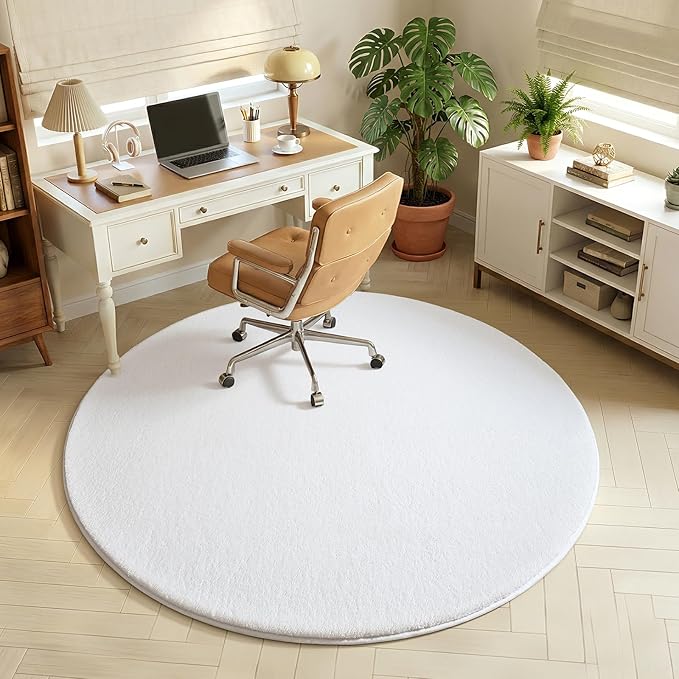 Amearea White Round Area Rugs 4ft Washable Circle Rugs for Bedroom Living Room, Fluffy Indoor Thickened Memory Foam Rug, Non Slip Minimalist Circular Carpet for Kids Boys Girls Dorm Nursery Room Decor