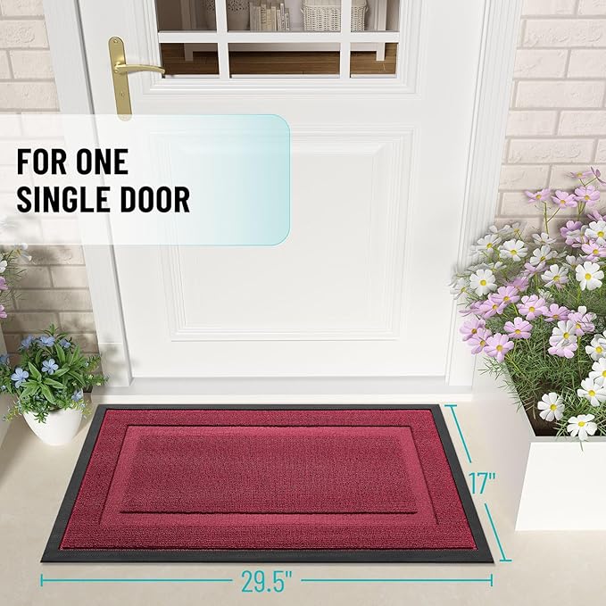 OLANLY Front Door Mat Indoor Outdoor Entrance, Waterproof All-Season, All-Weather Doormat, Sturdy Natural Rubber, Low Profile, Easy Clean Patio Porch Entryway Mat, 47x17, Burgundy