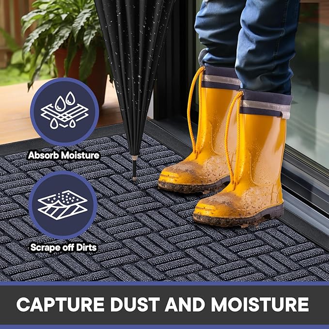 Mibao Front Door Mat, Heavy Duty Durable Welcome Mat for Outdoor Indoor, Dirt Trapper Waterproof Super Absorbent Door Mat for Entryway Outside Patio Porch, 47" x 24", Navy