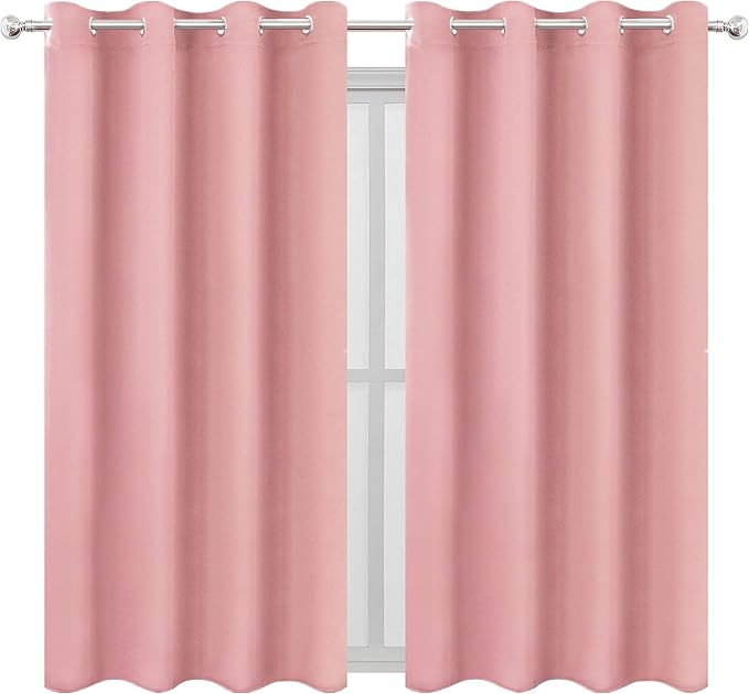 LEMOMO Pink Blackout Curtains 66 x 63 Inch Length/Set of 2 Curtain Panels/Thermal Insulated Room Darkening Blackout Curtains for Bedroom