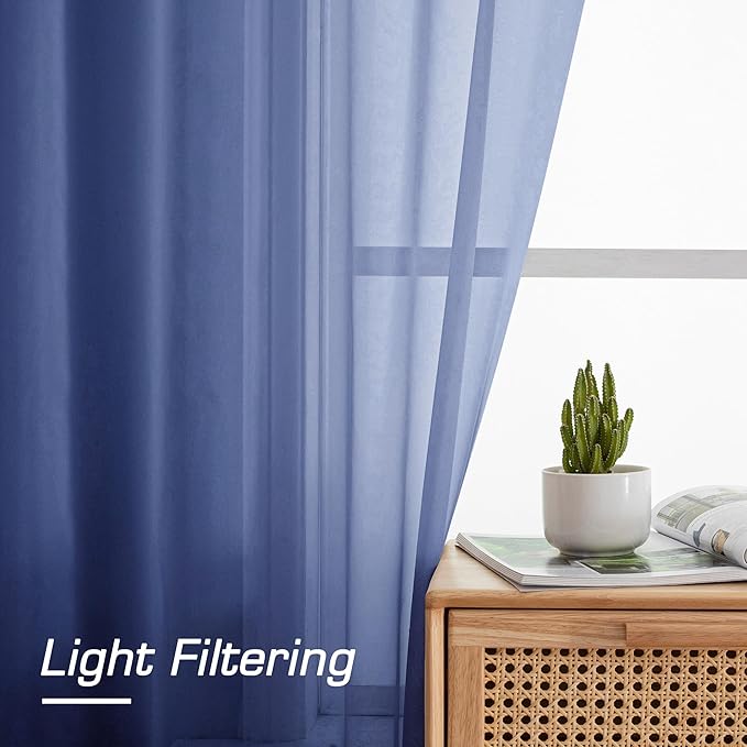 OWENIE Sheer Curtains 78 Inches Long 2 Panels Set for Bedroom Living Room, Light Filtering Voile Blue Sheer Curtain, Airy Rod Pocket Farmhouse Curtains, Royal Blue, Each 42Wx78L inch