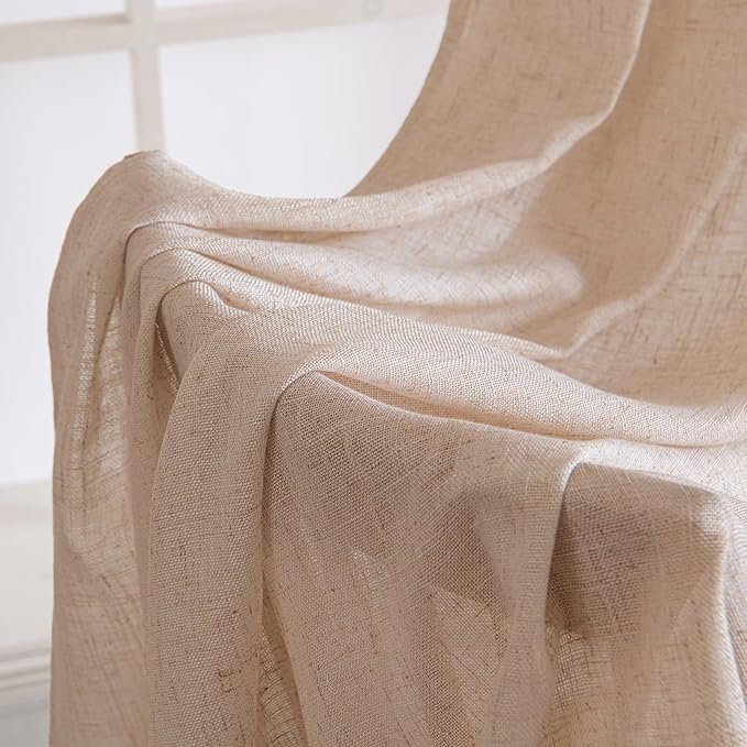 MIULEE Natural Beige Linen Curtains 54 Inch Length 2 Panels for Bedroom Living Room, Soft Linen Textured Window Drapes Semi Sheer Light Filtering Back Tab Rod Pocket Farmhouse Burlap Look Decor
