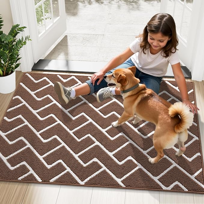 OLANLY Front Door Mat, Non-Slip Rubber Backing, Dirt Resistant and Absorbent, Washable, Easy to Clean Low-Profile Indoor Doormat for Back Door, Entryway, Inside Entrance, 40x32, Coffee