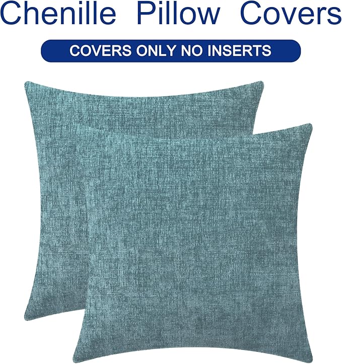 CaliTime Throw Pillow Covers Decorative 26 X 26 Inches Pack of 2 Cozy Chenille Cushion Cases for Couch Sofa Bed Living Room Home Smoke Blue