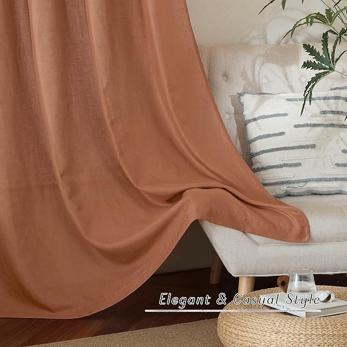 NICETOWN Caramel Linen Curtains for Kitchen, Thick Flax Small Window Treatments Semi Sheer Privacy Assured with Light Through for Cafe/Bathroom, W68 x L78, 2 Panels