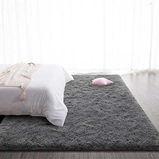 TWINNIS Super Soft Shaggy Rugs Fluffy Carpets, 5x8 Feet, Indoor Modern Plush Area Rugs for Living Room Bedroom Kids Room Nursery Home Decor, Upgrade Anti-Skid Rectangular Fuzzy Rug, Gray