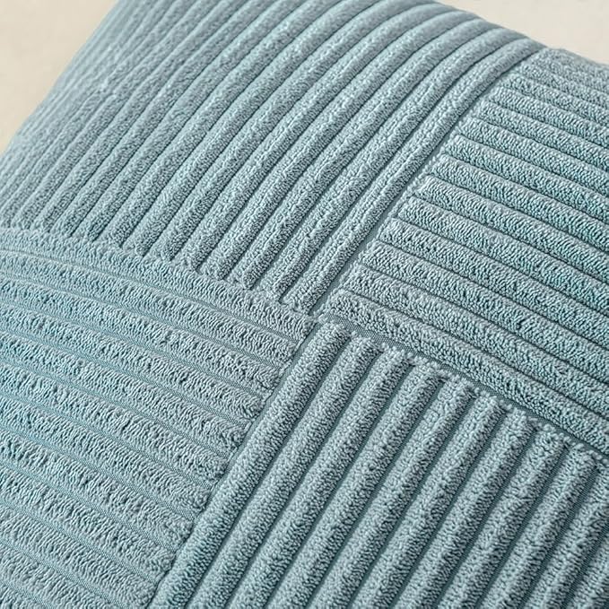 MIULEE Sky Blue Decorative Lumbar Throw Pillow Covers 12x20 Inch for Couch Bed Sofa Pack of 2 Boho Farmhouse Throw Pillows Soft Cross Corduroy Patchwork Textured Cushion Cases