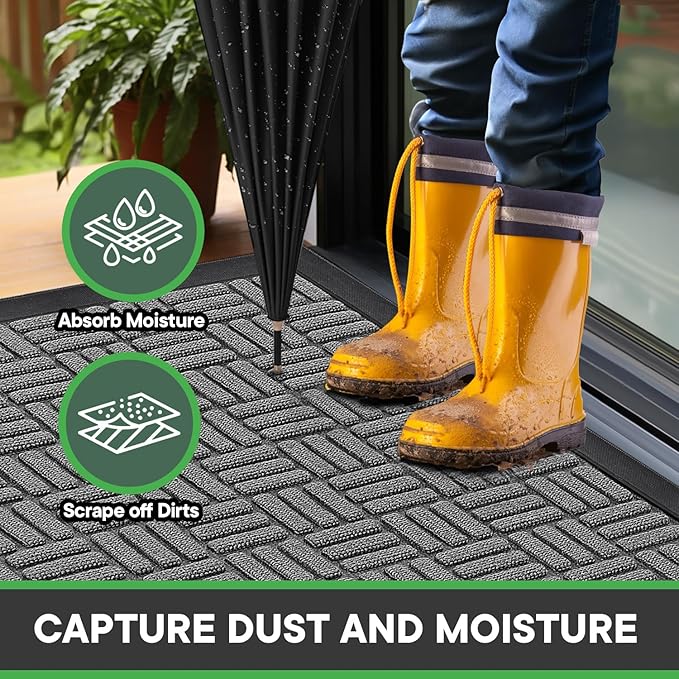 Mibao Front Door Mat, Heavy Duty Durable Welcome Mat for Outdoor Indoor, Dirt Trapper Waterproof Super Absorbent Door Mat for Entryway Outside Patio Porch, 61.5" x 36", Light Grey