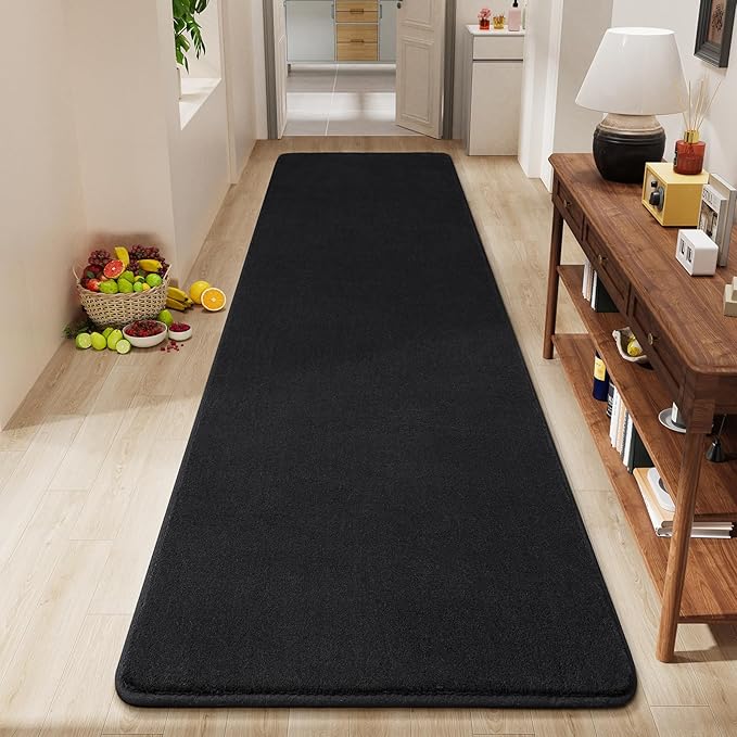 Amearea Modern Soft Hallway Runner Rug, 3x8 Feet Area Rug Runners for Hallways, Washable Runner Rugs, Non Slip Memory Foam Rug Black Runner Rugs Carpet for Entrance Kitchen Kids Room Decor