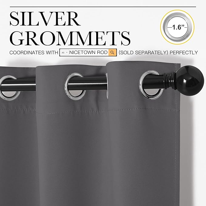 NICETOWN Blackout Curtains Panels for Living Room, 2 Panels, 66 x 92 Inch, Gray, 3 Pass Microfiber Noise Reducing Thermal Insulated Solid Ring Top Blackout Window Drapes