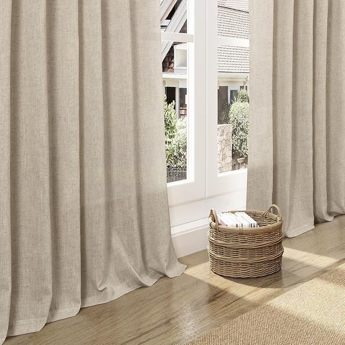 Taupe Burlywood Linen Curtains 80 Inch Length for Living Room Light Filtering Semi Sheer Curtain Back Tab Rustic Luxury Neutral Modern Farmhouse Decor Drapes for Bedroom Dinner Room 52x80, 2 Panels