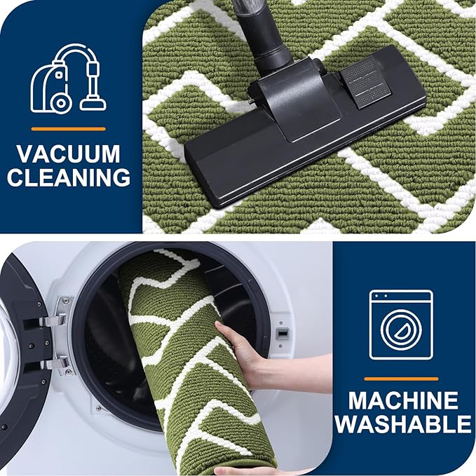 OLANLY Front Door Mat, Non-Slip Rubber Backing, Dirt Resistant and Absorbent, Washable, Easy to Clean Low-Profile Indoor Doormat for Back Door, Entryway, Inside Entrance, 40x32, Green