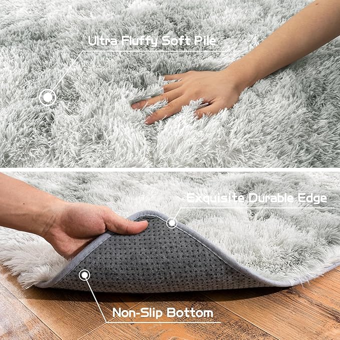 Pionblank Large Rug for Living Room 6x9 Feet, Modern Soft Shag Area Rug, Plush Fuzzy Carpet for Bedroom Girls Boys Room Home Nursery Teens Dorm Decor, Tie Dye Grey