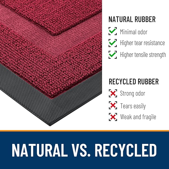 OLANLY Front Door Mat Indoor Outdoor Entrance, Waterproof All-Season, All-Weather Doormat, Sturdy Natural Rubber, Low Profile, Easy Clean Patio Porch Entryway Mat, 47x17, Burgundy