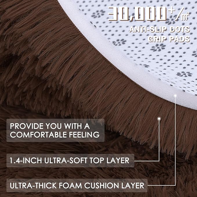 OLANLY 7x7 Machine Washable Large Area Rugs for Living Room, Bedroom, Soft Fluffy Shaggy Bedside Rug, Indoor Floor Carpet for Kids Girls and Boys, Dorms, Nursery, Home Decor Aesthetic, Coffee