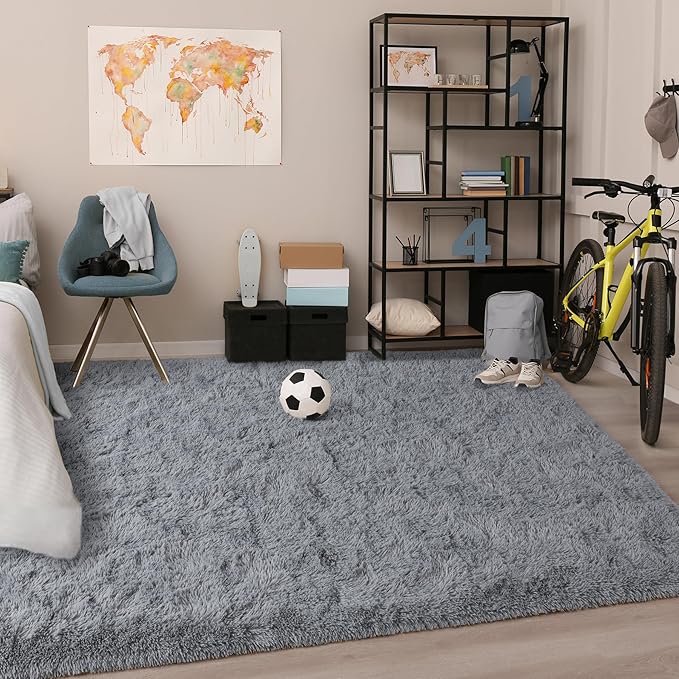 Chicrug Soft Area Rugs for Bedroom Living Room Plush Fluffy Rug 5x8 Feet, Shag Furry Area Rug Carpet Non Shedding for Nursery Children Kids Girls Room Home Decorative, Grey