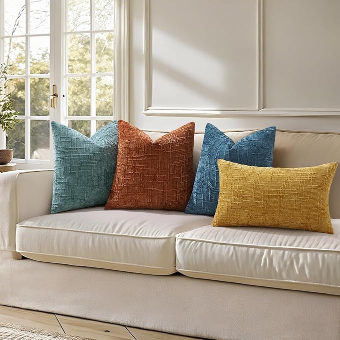 decorUhome Navy Blue Chenille Euro Sham Throw Pillow Covers 26x26 Set of 2 Textured Soft Cozy Slubby Couch Pillow Covers Modern Farmhouse Boho Decorative Pillow Cases for Bed Sofa Living Room